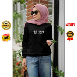 Kaos Lengan Panjang Wanita Motif Tulisan Jepang Love Yourself | Kaos Wanita Trendy
