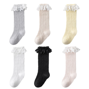 1 Pair Baby Knee Length Socks Nonslip Ankle Length Ruffled Edge Long Tube Socks for 1-3 Years Infants Toddler Girls