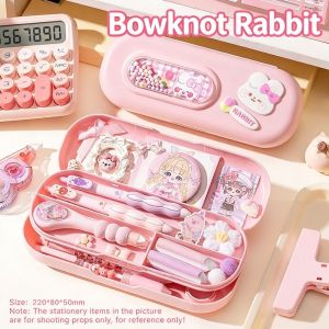 Pencil Case Storage Box Double Layer Large Capacity Plastic Cartoon School Supplies Desk Organizer Kids