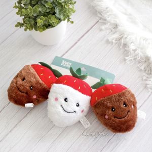 Zippypaws Valentines Miniz 3-Pack Chocolate Strawberry Cute Plush Pet Dog Puppy Cat Soft Toy with Squeaker Sound (3 in a set)