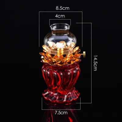 SXH Colorful Glass Butter Lamp Integrated Lotus Lamp Holder Ornament Home Candle Lamp Windproof Candlestick Buddha Offering Butter Lamp