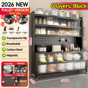 🔥SG Local Seller🔥2026 New 6 Layer Mobile Kitchen Storage Sideboard Rolling Buffet Cabinet With Pegboard Drawers & Lockable Swivel Wheels Large Capacity Kitchen Organizer Shelf For Singapore Home Use