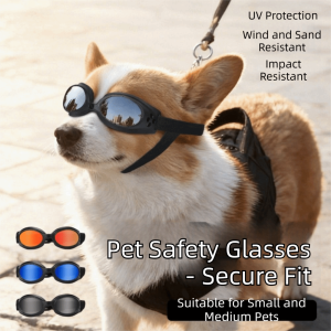 OUTOPEN Impact-Resistant Dog Sunglasses UV400 Protection Windproof Design Pet Glasses Round Frames Reflection Eye Wear Doggie Outdoor Riding