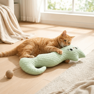 PWD0442 Long Strip Pet Cooling Pillow with Sisal Ball Breathable Cat Shaped Pillow Toys Pillow Comfortable Cat Sleeping Pillow Deep Sleep