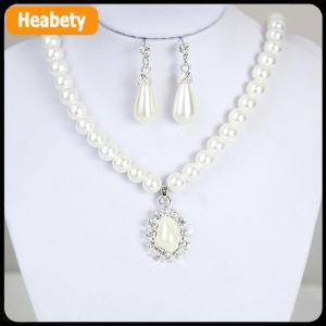 【2-3 days delivery】 Elegant Pearl Crystal Drop Earrings Chain Necklace Wedding Party Jewelry Set