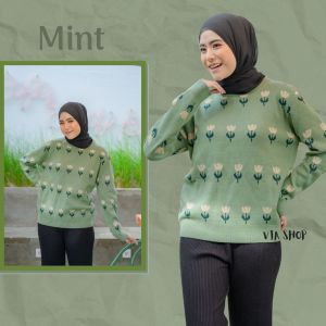 Sweater Rajut Korea Style Tulip Terbaru Knitwear Outerwear Cewek Kekinian Sweater Lucu Viral Sweater Wanita Terkini Bisa COD Others