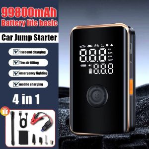 【10-year warranty】128000mah Car Jump Starter 4in1 Multi-Function Emergency Power Bank/Flashlight Rechargable Portable Air Pump Emergency Power Emergency Tire Inflator & Power Bank For Car/Motorcycle