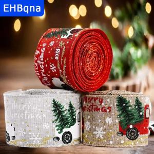[COD] EHBqna SPORTS ริบบิ้นพิมพ์ลายคริสต์มาสยาว5เมตรริบบิ้นผ้าลินินสำหรับตกแต่งคริสต์มาสงานแฮนด์เมดดีไซน์