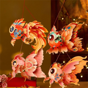 xuechuangying 纸灯笼 paper lantern 中秋节 Fish Middle Autumn Festival Lantern 3D Paper Mid Autumn Lotus Lantern Antique Hand Made DIY Lantern Material Kit Women