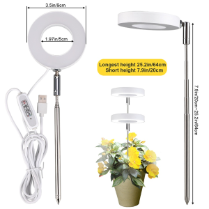 [SG Stock]LED Ring Grow Light Full Spectrum USB Plant Growing Lamp Height Adjustable 4‑8‑12H Auto Timer 4 Brightness 180° Rotatable for Indoor Succulent Herb Flower Houseplants