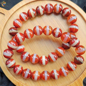 Premium Grade Natural Tibetan One Sky Line Red Agate Bracelet
