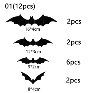 Halloween 3D Bat Sticker Halloween Decoration Black PVC Bat Ornaments for Garden Outdoor Role Play Party Home Decor DIY Wall Sticker