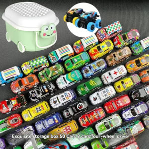 【SG Stock】Childrens alloy car 50 vehicles racing toys Small toy racing car with rebound force+Storage box