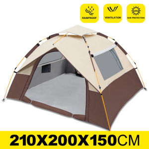 Outdoor camping tent waterproof 3-4 people 2 doors 2 windows family camping tent 210x200x150cm fully automatic tent sun protection
