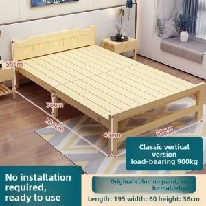 UrbanSpace SG- Folding Bed Single-person Nap Bed Household Simple Solid Wood Bed Office Economical Double Small Bed