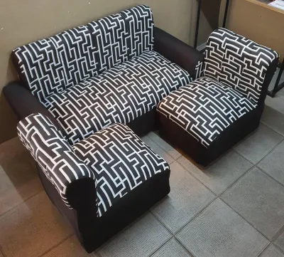 SOFA SET BLACK WHITE FABRIC URATEX FOAM / COD ONLY !!!!!