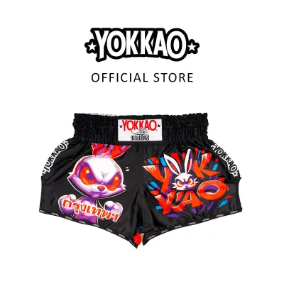YOKKAO Angry Rabbit XS-2XL กางเกงมวยผ้าซาตินพรีเมียม กราฟิกการ์ตูนโดดเด่น เอวยางยืด ทนทาน กางเกงมวยไทยสำหรับซ้อมและแข่งขัน