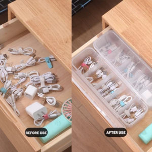 2PCS 5 Grid Data Cable Storage Box with Cover Large-capacity Cable Cord Dust-proof Organizer Box