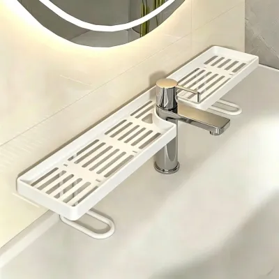 FLEURS Water Drainage Bathroom Storage Rack Non-punching Universal Faucet Storage Shelf Multi-functional Mesh Kitchen Drainage Holder Bathroom Toilet