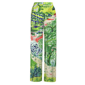❂☼ Aiden001 Average sizeSummer Tree Painting Small V-Neck Short-Sleeved Top Casual Trousers Pleated Suit Female 6111