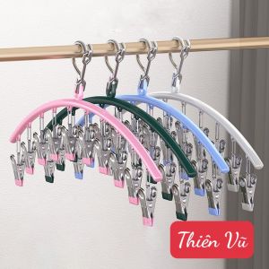Móc treo quần áo inox 10 móc Móc treo vớ đồ lót 10 kẹp bọc nhựa có khóa chống gió - gia dụng Thiên Vũ