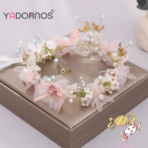 YADORNOS Headpiece Elegan Karangan Bunga Peri Banci dengan Hiasan Mutiara dan Pita - Aksesoris Rambut Wanita