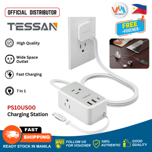 TESSAN TS-PS10US00 Charging Station 1 PD20W Retractable USB C Cable 5ft Fast Charging Ultra Thin Extension Cord with 3 AC Outlets 3 USB Ports 5 ft Slim Plug for Cruise Ship Travel Dorm Home Office Fast Charger VMI