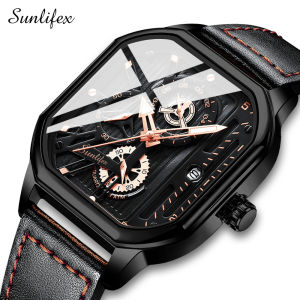 Sunlifex Jam Tangan Pria 9095 Kuarsa Olahraga Kasual Tali Kulit Pria Jam Tangan Cowok