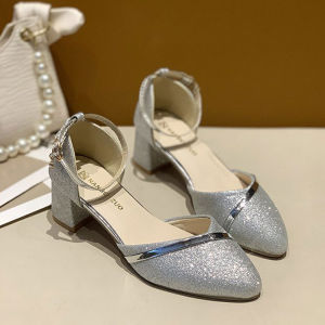 รองเท้าแตะนางฟ้าสไตล์ใหม่พร้อมปลายเท้าแหลมบล็อกรองเท้าหนังนุ่มอเนกประสงค์รองเท้าส้นสูง คุณประสบความสำเร็จ