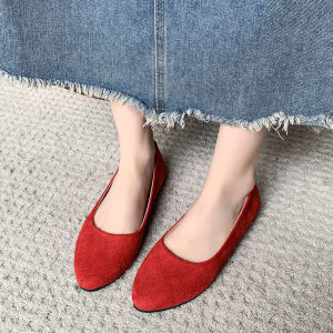 Free Shipping WomenS Suede Flats Solid Color Pointed Toe Low Heel Versatile Slip-On Shoes Candy-Colored Round-Toe Canvas Shoes Plus-Size WomenS Shoes