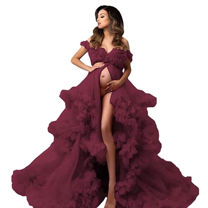 Maternity Dresses for Photoshoot Puffy Ruffles Tulle Pregnancy