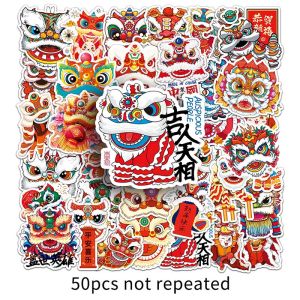 50Pcs China Style Lion Dance Cartoon Stickers PVC Waterproof Stickers For Kids Boys Girls Toys Gifts