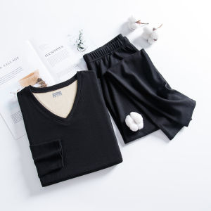 Mens thermal underwear two-color velvet thick primer suit autumn and winter polished slim-fitting V-neck locked edge long johns cold-resistant warm clothes