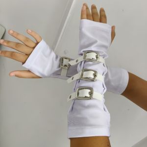MELODI Punk Style Fingerless Gloves 30cm with Buckle Straps Gloves Creative Personality Arm Sleeves Cosplay Stage Performances