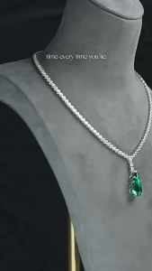 WUIHA 100% 925 Sterling Silver Pear Cut Emerald Cut High Carbon Diamond Gemstone Wedding Cocktail Pendant Necklace Fine Jewelry