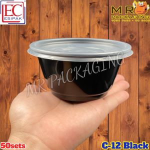 EC 10oz 12oz 16oz Black Round Container with Lid [ 50sets± ] 10 12 16 oz ( 300 350 450 ml ) - Disposable Plastic Food PP Box Bekas Bulat Hitam C10 C12 C16