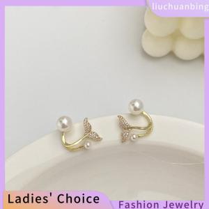 [COD] liuchuanbing Jewellery 1Pair Korean Imitation Flower Stud Earrings Ladies Fashion Elegant Jewelry Everyday Party Fish Tail Earrings With Four Claw Ear Row Earrings Gift