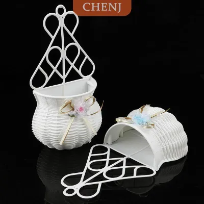 [COD] CHENJ แจกันตะกร้าใส่ดอกไม้หวายเทียมแขวนผนังแบบ DIY สำหรับสวน