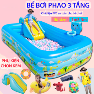 Bể bơi phao 3 tầng đủ kích thước bể bơi cho bé tặng kèm bơm điện bể bơi phao trẻ em với người lớn Bể phao bơi 3 tầng cho bé Bảo hành lỗi 1 đổi 1 trên toàn quốc