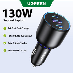 UGREEN 130W Super Fast Car Charger with 100W PD 30W PD 22.5W FCP Fast Charging Ports for Thinkpad T14 iPhone 16 15 Pro Max iPhone 16 15 Plus iPhone 12 11 Pro Max Samsung Galaxy S25 S24 Ultra