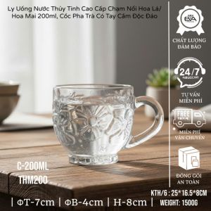Tách Thủy Tinh Nhỏ Có Quai Uống Trà Cà Phê Mẫu Vân Khía Sọc 210ml - Ly Uống Nước Mini
