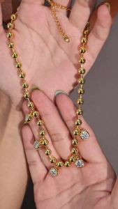 5cttw Round Cut All Moissanite Pendant Necklace Choker 925 Sterling Silver Plated 18K Gold Necklace for Woman Double Bead Chains