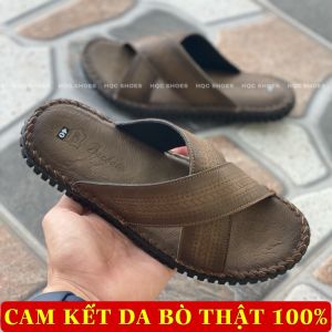 Dép da nam HQC SHOES da bò thật đế khâu chỉ du chắc chắn bảo hành 1 năm HQ135