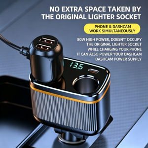 2Holes Super Fast 145W Car Charger 5 in 1 PD45W Type-C Multi-Port Smart Quick Charging with Cable