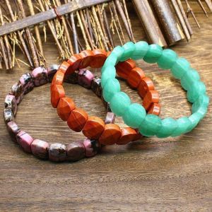 NOBLELYN Multi-faceted Beads Natural Stone Bracelet Handmade Square Beads Amethyst Bracelet Colorful Tiger Eye Fashionable Bracelet Womens Jewelry