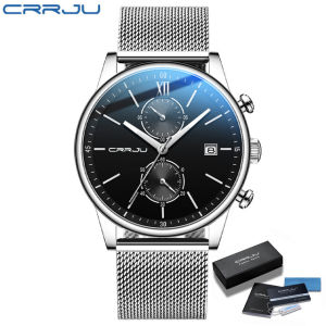 CRRJU Jam Tangan Pria Anti Air Kuarsa Kronograf Tanggal Tampilan Mewah Modis Tali Jala Arloji G Shock (2291)
