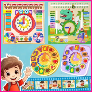Wooden Calendar Clock Kid Early Learning Education Toy Shape Time Weather Cognitive Montessori