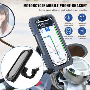 Pemegang Telefon Bimbit Motosikal Lutsinar Kalis Air 360 ° Sarung Telefon Bimbit Motosikal Sesuai untuk Cermin Spion Basikal dan Motosikal Pendakap Pemegang Telefon Serasi dengan GPS 5.5-7.4 Inci Putaran Tanpa Wayar Pelindung Telefon Hitam Phone