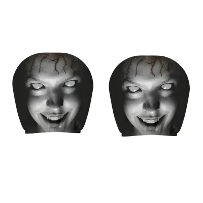 B9GIQY5EX 2Pcs Black Car Headrest Cover Scary Face Printing Elastic Car Headrest Protector Universal Breathable Car Seat Cover Halloween