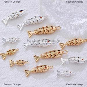 [COD] Fashion Change Chinese Style Metal Fish Shaped Charms Pave Red Zircon Pendants For DIY Necklace Bracelet Earrings Jewelry Making Accessories